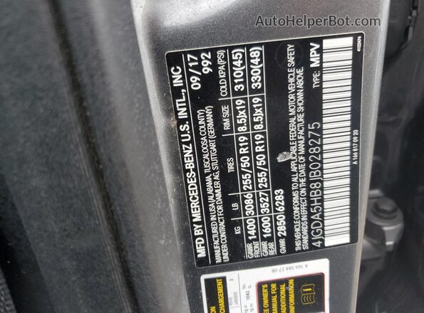 4JGDA5HB8JB028275 2018 MERCEDES-BENZ GLE Серый Вид наклейки с VIN-кодом