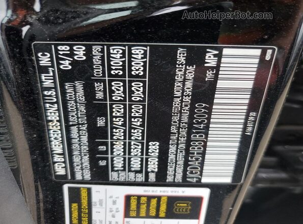 4JGDA5HB8JB143099 2018 MERCEDES-BENZ GLE Black Vista de la etiqueta del VIN