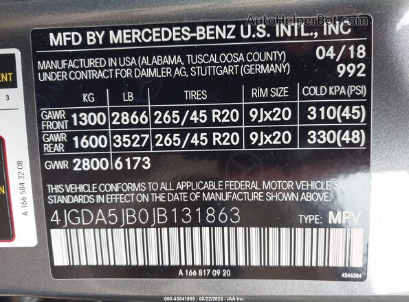 4JGDA5JB0JB131863 2018 MERCEDES-BENZ GLE Blue Շարժիչի բաժամունքի տեսք