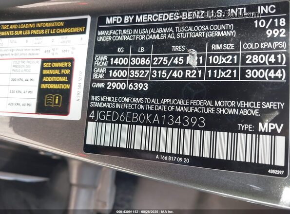4JGED6EB0KA134393 2019 MERCEDES-BENZ AMG GLE 43 COUPE Серый Вид подкапотного пространства