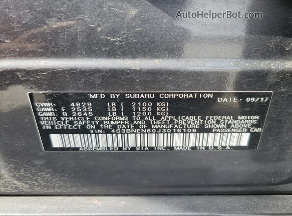 4S3BNEN60J3016106 2018 SUBARU LEGACY Серый Вид подкапотного пространства
