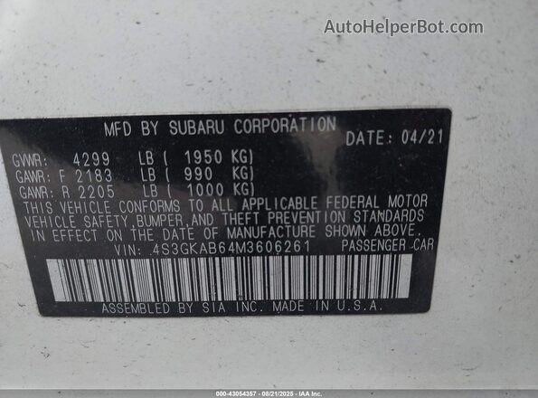 4S3GKAB64M3606261 2021 SUBARU IMPREZA Белый Вид подкапотного пространства