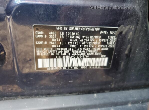 4S4BSANC1J3249740 2018 SUBARU OUTBACK Синий Вид подкапотного пространства