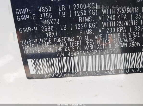 4S4BTAPC6P3124669 2023 SUBARU OUTBACK Белый Вид подкапотного пространства