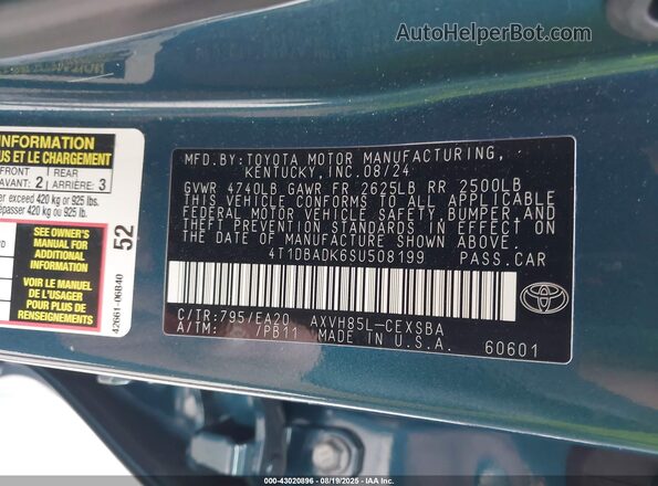 4T1DBADK6SU508199 2025 TOYOTA CAMRY Blue Widok komory silnika