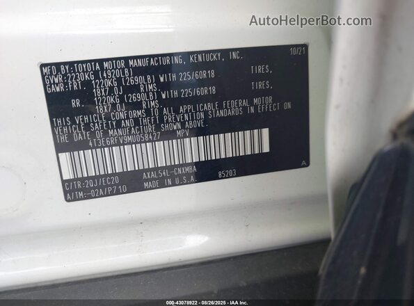 4T3E6RFV9MU058427 2021 TOYOTA RAV4 Белый Вид подкапотного пространства