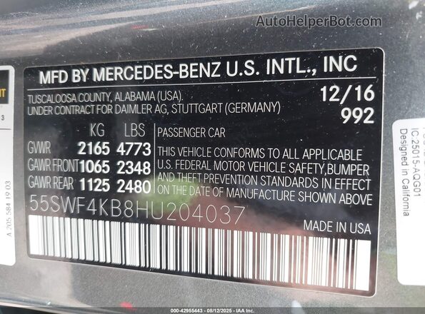 55SWF4KB8HU204037 2017 MERCEDES-BENZ C-CLASS Gray Widok komory silnika