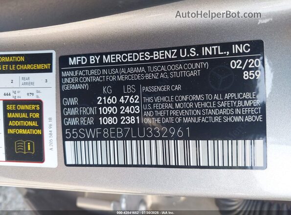 55SWF8EB7LU332961 2020 MERCEDES-BENZ C-CLASS Gray Вид підкапотного простору