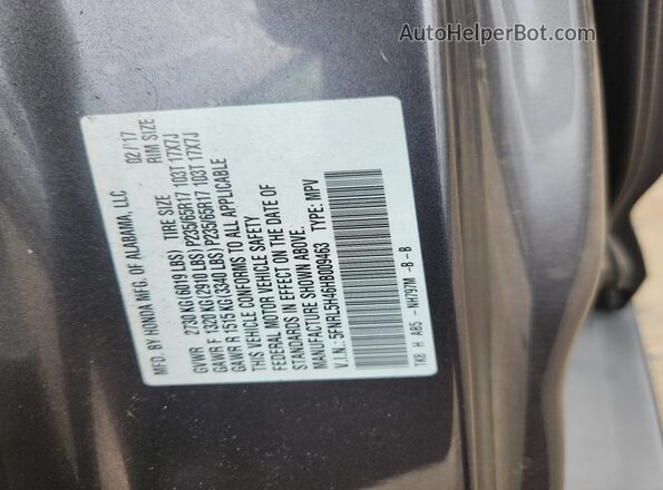 5FNRL5H46HB009463 2017 HONDA ODYSSEY Gray Вид наклейки з VIN-кодом