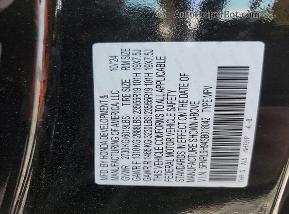 5FNRL6H94SB018042 2025 HONDA ODYSSEY Black Vista interior de 360 grados