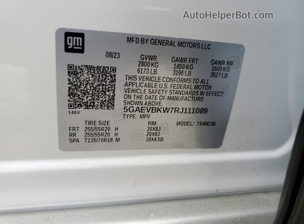 5GAEVBKW7RJ111089 2024 BUICK ENCLAVE Белый Панорамный вид салона 360°