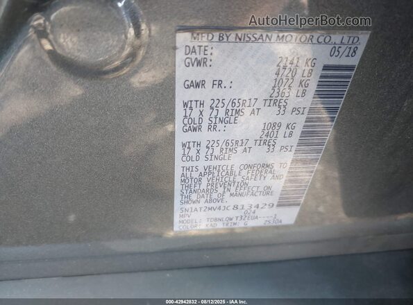 5N1AT2MV4JC813429 2018 NISSAN ROGUE Gray Widok komory silnika
