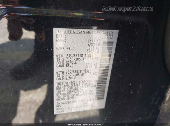 5N1AZ2BS3MC124543 2021 NISSAN MURANO Black Vista del compartimento del motor