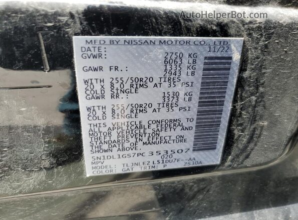 5N1DL1GS7PC353507 2023 INFINITI QX60 Black სალონის 360-გრადუსიანი ხედი