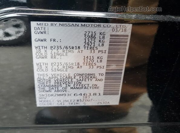 5N1DR2MM9JC646181 2018 NISSAN PATHFINDER Черный Вид наклейки с VIN-кодом