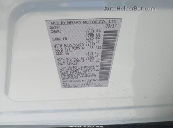 5N1DR2MN6HC675690 2017 NISSAN PATHFINDER White Widok komory silnika