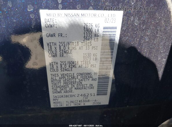 5N1DR3BC8PC246251 2023 NISSAN PATHFINDER Blue Engine compartment view