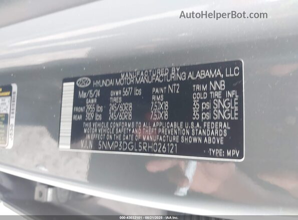 5NMP3DGL5RH026121 2024 HYUNDAI SANTA FE Gray Вид підкапотного простору