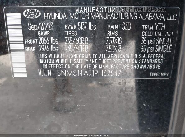 5NMS14AJ1PH628471 2023 HYUNDAI SANTA FE Черный Вид подкапотного пространства