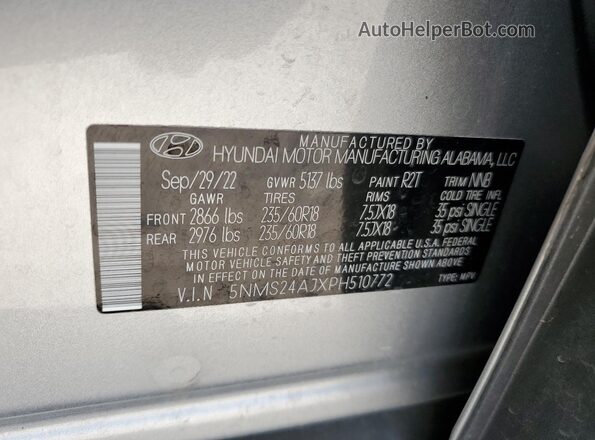 5NMS24AJXPH510772 2023 HYUNDAI SANTA Серебряный Вид подкапотного пространства