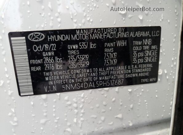 5NMS4DAL5PH517687 2023 HYUNDAI SANTA White Vista interior de 360 grados