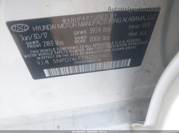 5NPD74LF2JH250560 2018 HYUNDAI ELANTRA White Engine compartment view