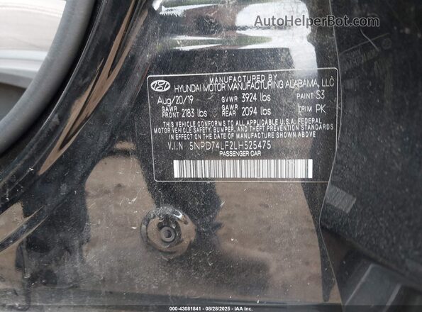 5NPD74LF2LH525475 2020 HYUNDAI ELANTRA Black Vista del compartimento del motor