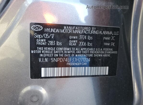 5NPD74LF3JH271224 2018 HYUNDAI ELANTRA Gray VIN sticker view