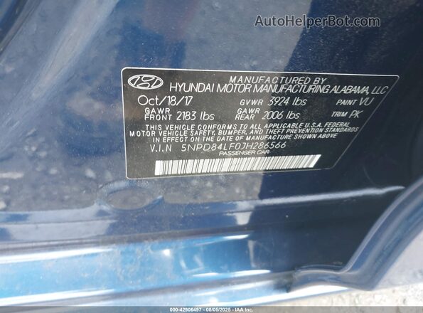 5NPD84LF0JH286566 2018 HYUNDAI ELANTRA Blue Вид підкапотного простору
