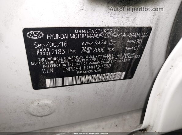 5NPD84LF1HH129350 2017 HYUNDAI ELANTRA White Vista del compartimento del motor