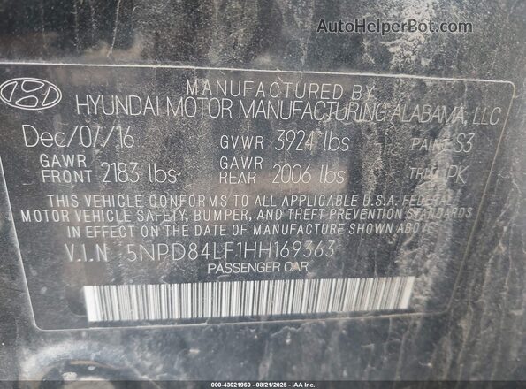 5NPD84LF1HH169363 2017 HYUNDAI ELANTRA Black Vista del compartimento del motor