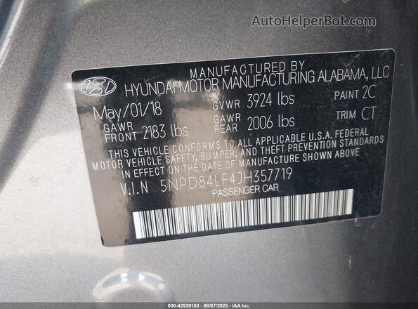 5NPD84LF4JH357719 2018 HYUNDAI ELANTRA Gray Widok komory silnika