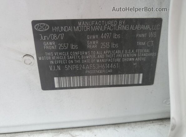 5NPE24AF5JH614461 2018 HYUNDAI SONATA White Շարժիչի բաժամունքի տեսք