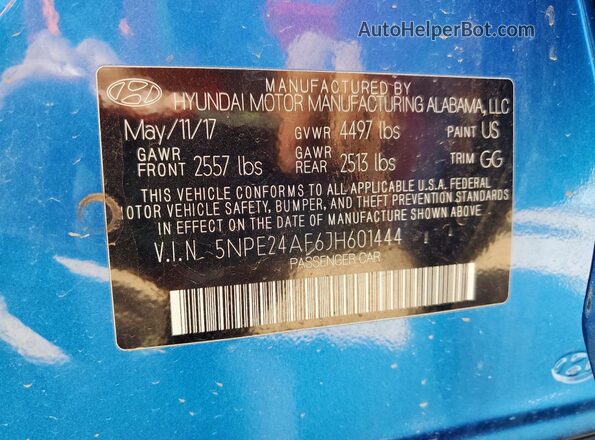 5NPE24AF6JH601444 2018 HYUNDAI SONATA Blue Вид підкапотного простору