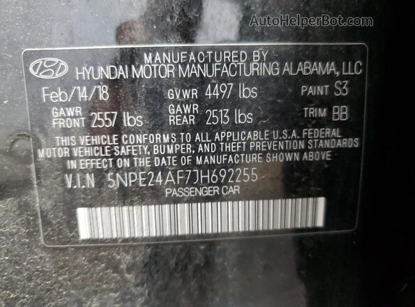 5NPE24AF7JH692255 2018 HYUNDAI SONATA Черный Вид подкапотного пространства