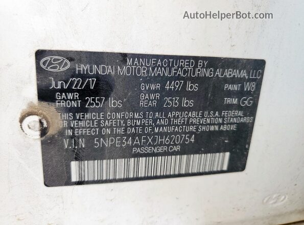 5NPE34AFXJH620754 2018 HYUNDAI SONATA White Vista del compartimento del motor