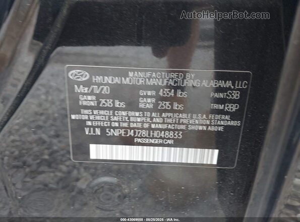 5NPEJ4J28LH048833 2020 HYUNDAI SONATA Black Vista del compartimento del motor
