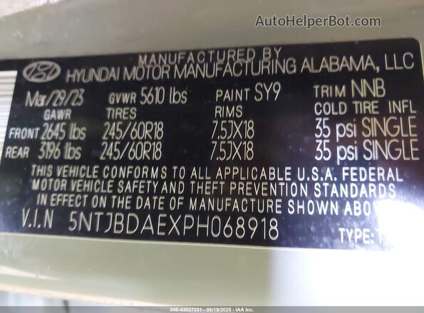5NTJBDAEXPH068918 2023 HYUNDAI SANTA CRUZ Green Շարժիչի բաժամունքի տեսք