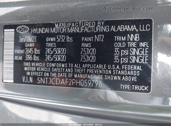 5NTJCDAF2PH059796 2023 HYUNDAI SANTA CRUZ Gray Շարժիչի բաժամունքի տեսք