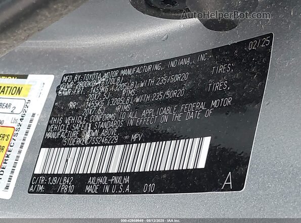 5TDERKEC7SS246229 2025 TOYOTA SIENNA Серебряный Вид подкапотного пространства