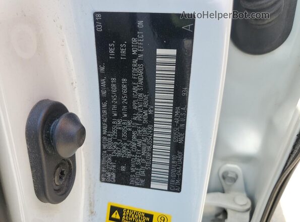 5TDJZRFH8JS542490 2018 TOYOTA HIGHLANDER White VIN sticker view