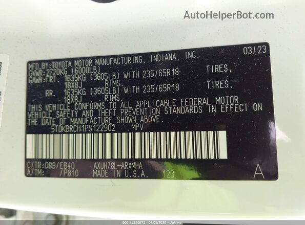 5TDKBRCH1PS122902 2023 TOYOTA LE White Vista del compartimento del motor