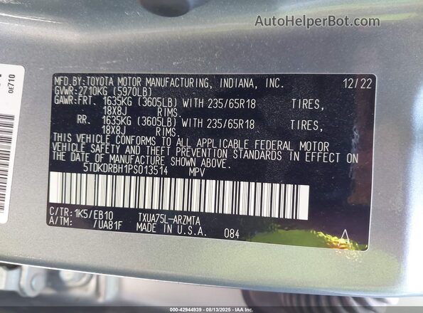 5TDKDRBH1PS013514 2023 TOYOTA LE Blue Շարժիչի բաժամունքի տեսք