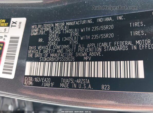 5TDKDRBH3PS509026 2023 TOYOTA HIGHLANDER Gray Widok komory silnika