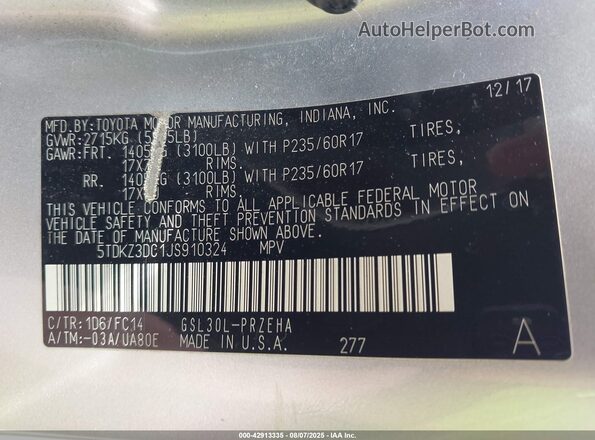 5TDKZ3DC1JS910324 2018 TOYOTA LE Серебряный Вид подкапотного пространства