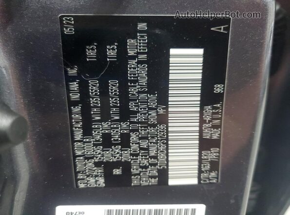 5TDXBRCH6PS129396 2023 TOYOTA LIMITED Charcoal Вид наклейки з VIN-кодом