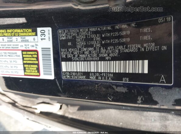 5TDXZ3DC1JS944849 2018 TOYOTA SIENNA Black Vista del compartimento del motor