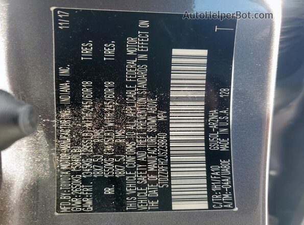5TDZZRFH2JS239840 2018 TOYOTA LE Серый Панорамный вид салона 360°