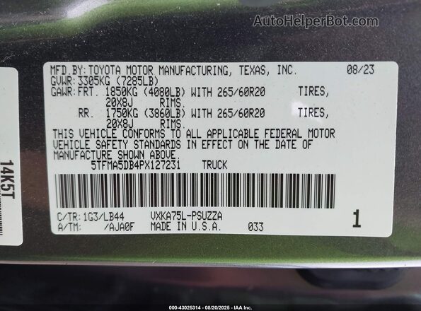 5TFMA5DB4PX127231 2023 TOYOTA TUNDRA Серый Вид подкапотного пространства