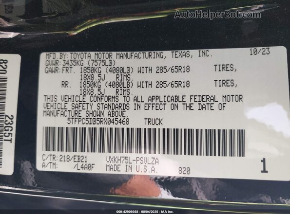 5TFPC5DB5RX045468 2024 TOYOTA TUNDRA Black Engine compartment view